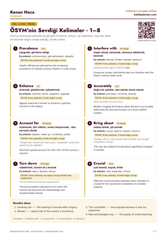 ÖSYM'nin Sevdiği Kelimeler · 1–8 ilk sayfası
